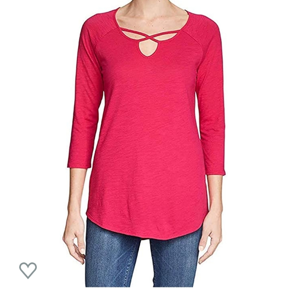 Eddie Bauer Cross Front 3/4 Sleeve Top Sangria